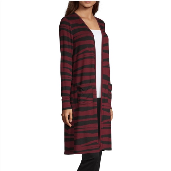 Liz Claiborne Tops - 🛍 Liz Claiborne Burgundy Stripe Cardigan Duster